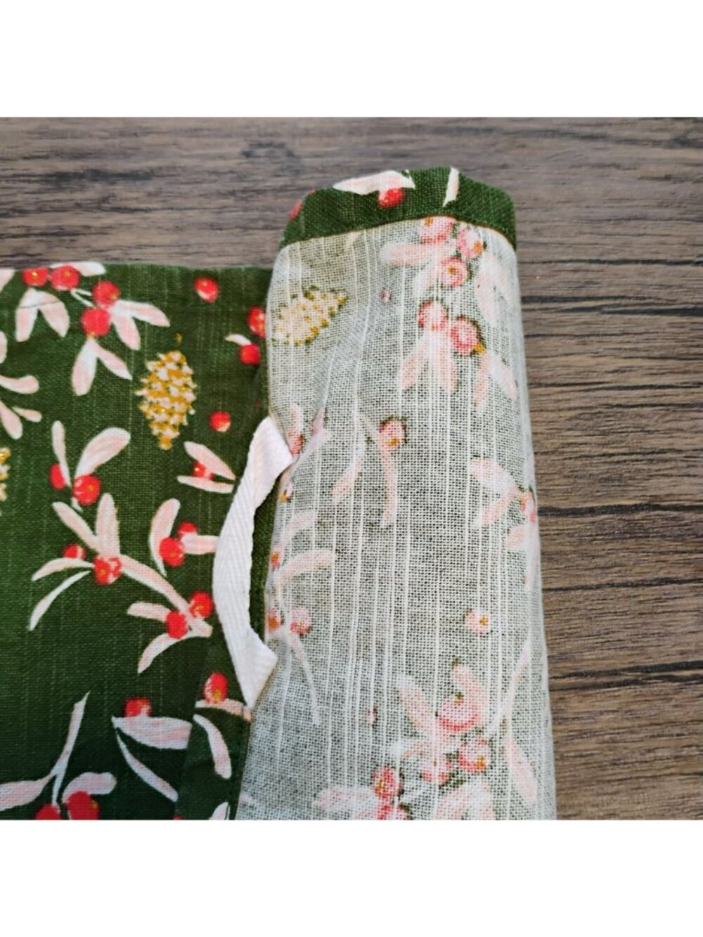 Threshold Holiday Green Cotton Kitchen Tea Towel, Red Berry Pinecone Print 27x18 - Picture 7 of 8